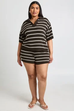 Short De Plage À Rayures En Maille Grande Taille