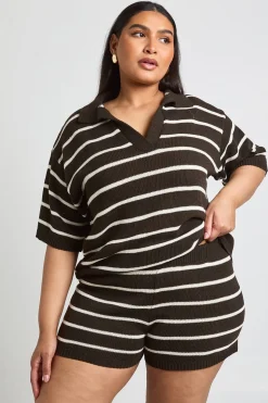 Short De Plage À Rayures En Maille Grande Taille