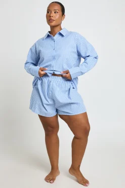 Short De Pyjama En Coton À Fines Rayures Grande Taille