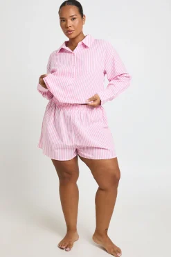 Short De Pyjama À Fines Rayures En Coton Grande Taille