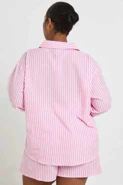 Short De Pyjama À Fines Rayures En Coton Grande Taille