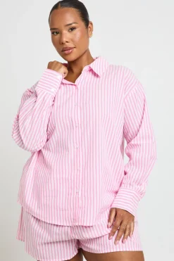 Short De Pyjama À Fines Rayures En Coton Grande Taille