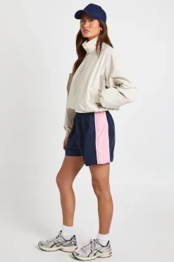 Short De Sport En Nylon Taille Haute À Panneaux Contrastés
