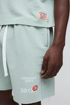Short Délavé Imprimé Coupe Décontractée Longueur Courte
