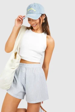 Short effet lin à fines rayures