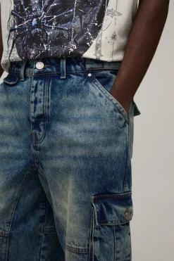 boohooMAN Short En Denim Cargo À Soufflet Coupe Baggy<Homme Denim|Tout Afficher