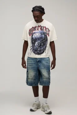 boohooMAN Short En Denim Cargo À Soufflet Coupe Baggy<Homme Denim|Tout Afficher