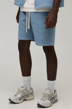 Short En Denim Côtelé Délavé Coupe Décontractée