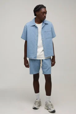 Short En Denim Côtelé Délavé Coupe Décontractée