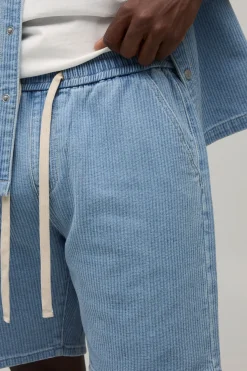 Short En Denim Côtelé Délavé Coupe Décontractée