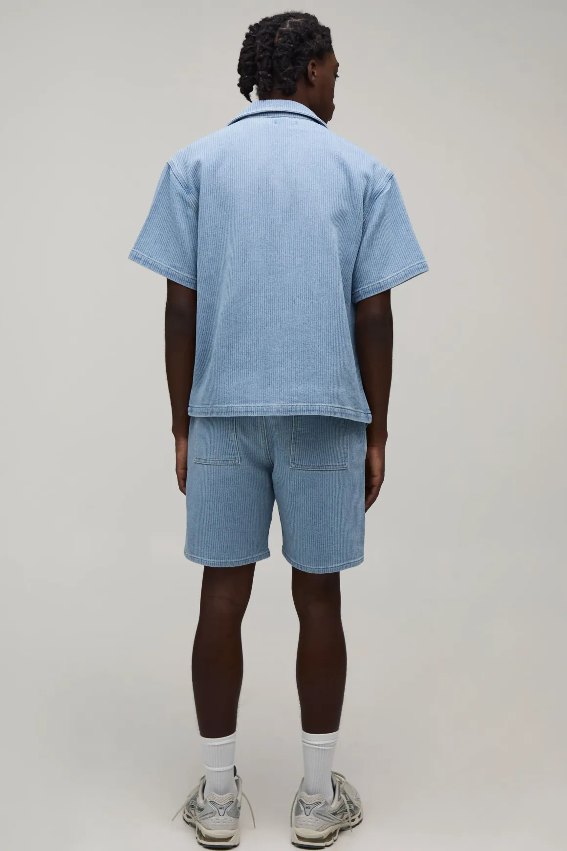 Short En Denim Côtelé Délavé Coupe Décontractée