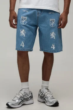 Short En Denim Décontracté Avec Écusson Appliqué