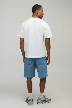 Short En Denim Décontracté Avec Écusson Appliqué