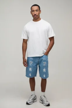 Short En Denim Décontracté Avec Écusson Appliqué