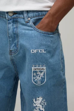 Short En Denim Décontracté Avec Écusson Appliqué