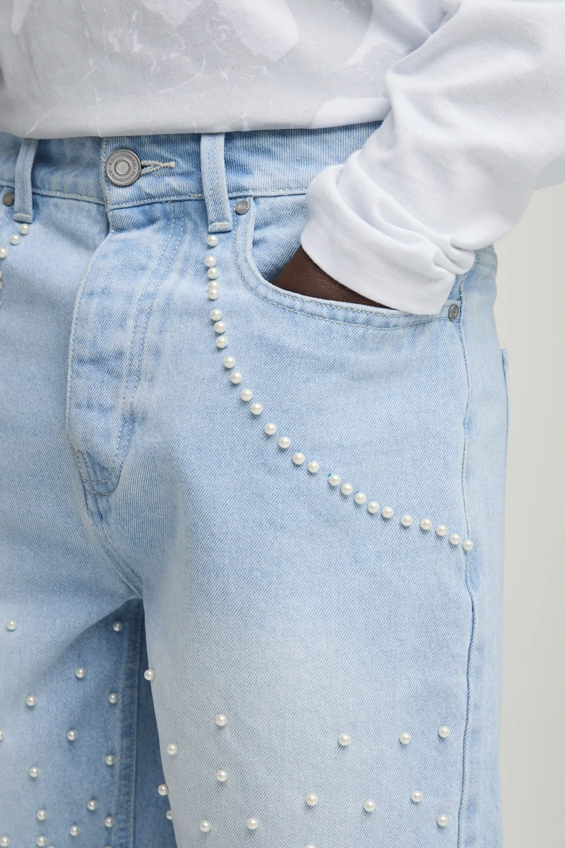 Short En Denim Décontracté Orné De Perles