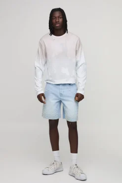 Short En Denim Décontracté Orné De Perles