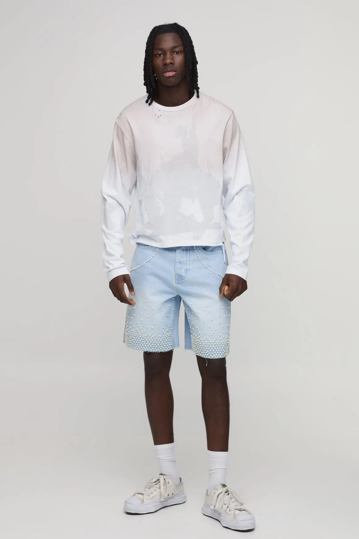 Short En Denim Décontracté Orné De Perles