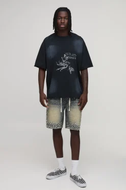 boohooMAN Short En Denim Décontracté À Strass Avec Cordon De Serrage Prolongé<Homme Denim|Tout Afficher
