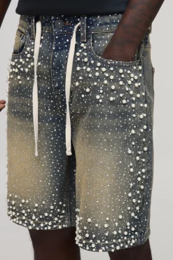 boohooMAN Short En Denim Décontracté À Strass Avec Cordon De Serrage Prolongé<Homme Denim|Tout Afficher