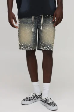 boohooMAN Short En Denim Décontracté À Strass Avec Cordon De Serrage Prolongé<Homme Denim|Tout Afficher