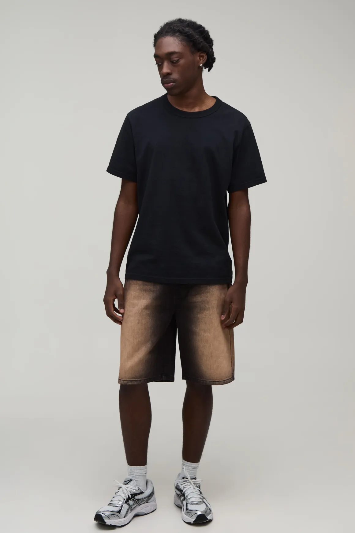 Short En Denim Délavé Coupe Décontractée Rigide