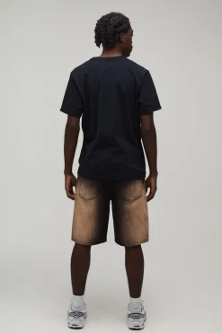 Short En Denim Délavé Coupe Décontractée Rigide