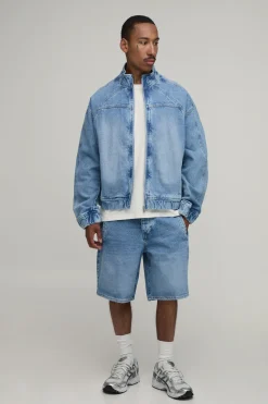 Short En Denim Délavé Coupe Décontractée
