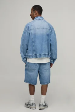 Short En Denim Délavé Coupe Décontractée