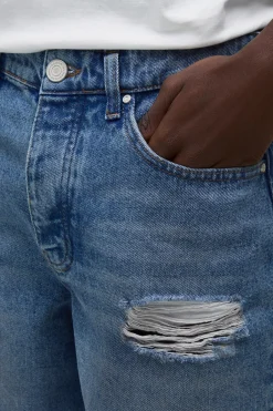 boohooMAN Short En Denim Délavé Déchiré Coupe Ample<Homme Denim|Nouveautés Grande Taille