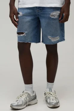 boohooMAN Short En Denim Délavé Déchiré Coupe Ample<Homme Denim|Nouveautés Grande Taille