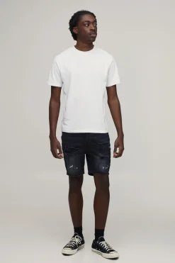Short En Denim Délavé Déchiré Stretch Coupe Skinny
