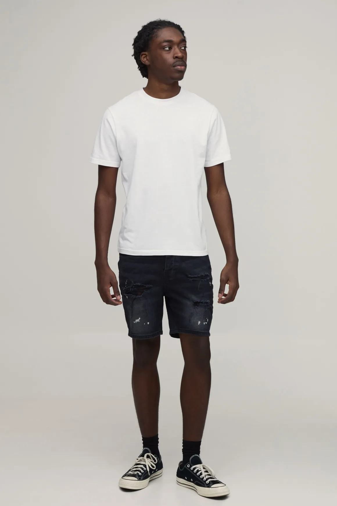 Short En Denim Délavé Déchiré Stretch Coupe Skinny