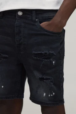 Short En Denim Délavé Déchiré Stretch Coupe Skinny