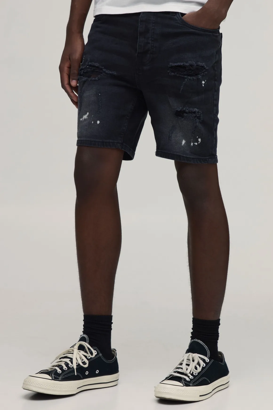 Short En Denim Délavé Déchiré Stretch Coupe Skinny