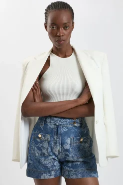 KarenMillen Short En Denim Jacquard<Femme Denim|Shorts
