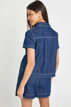 Short En Denim Plissé Évasé