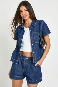 Short En Denim Plissé Évasé