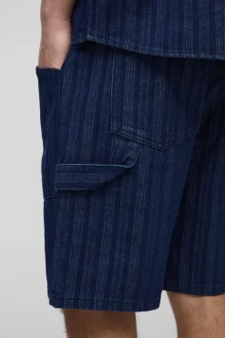 boohooMAN Short en denim rayé décontracté élastiqué<Homme Denim|Denim