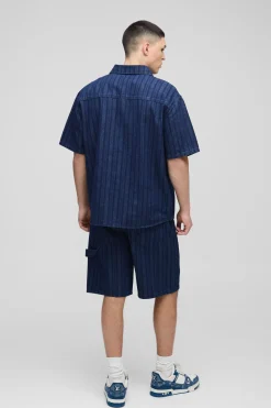 boohooMAN Short en denim rayé décontracté élastiqué<Homme Denim|Denim