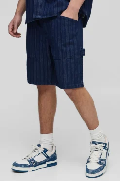 boohooMAN Short en denim rayé décontracté élastiqué<Homme Denim|Denim