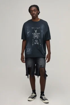 Short En Denim Rigide Coupe Décontractée Déchiré Extrême