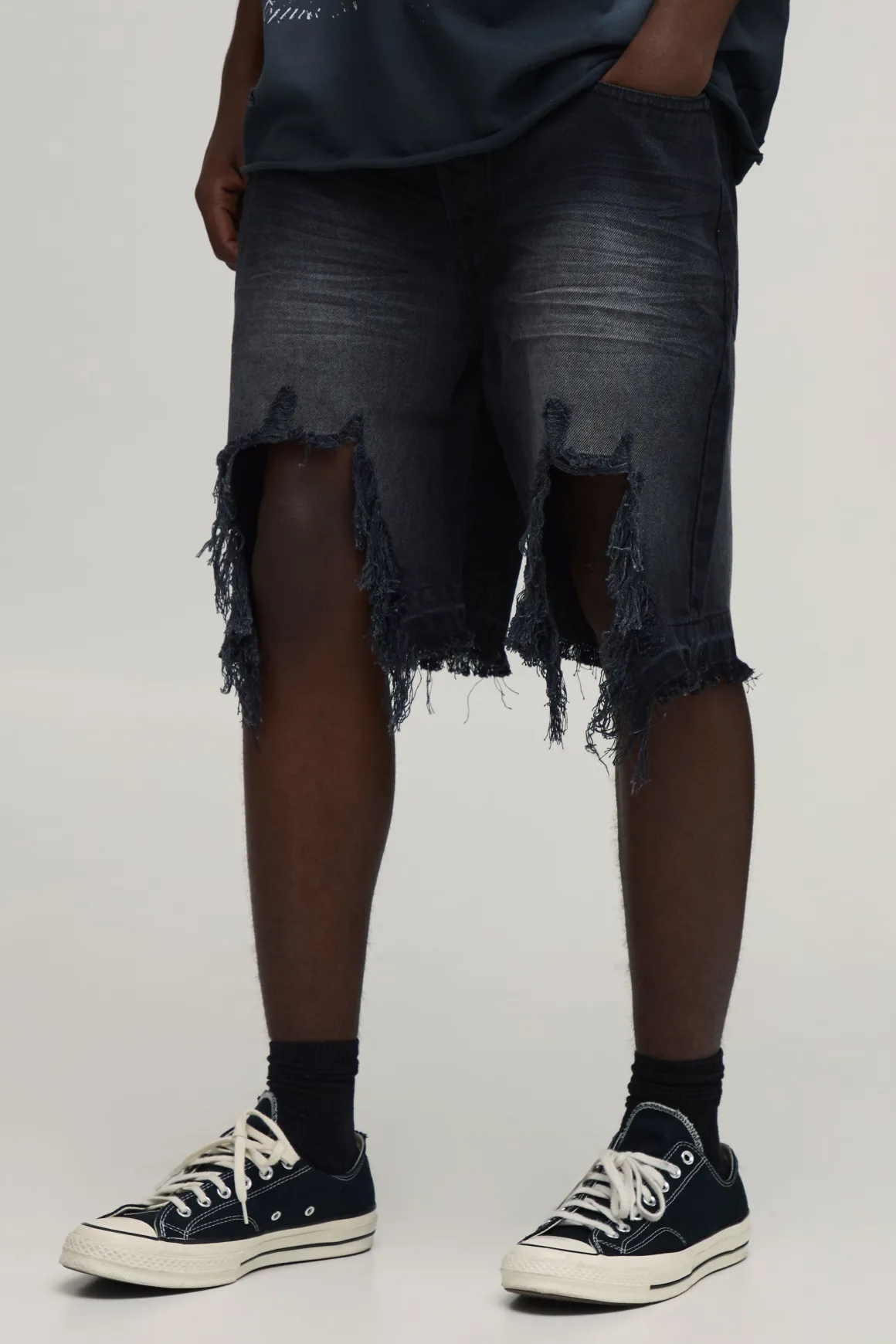 Short En Denim Rigide Coupe Décontractée Déchiré Extrême