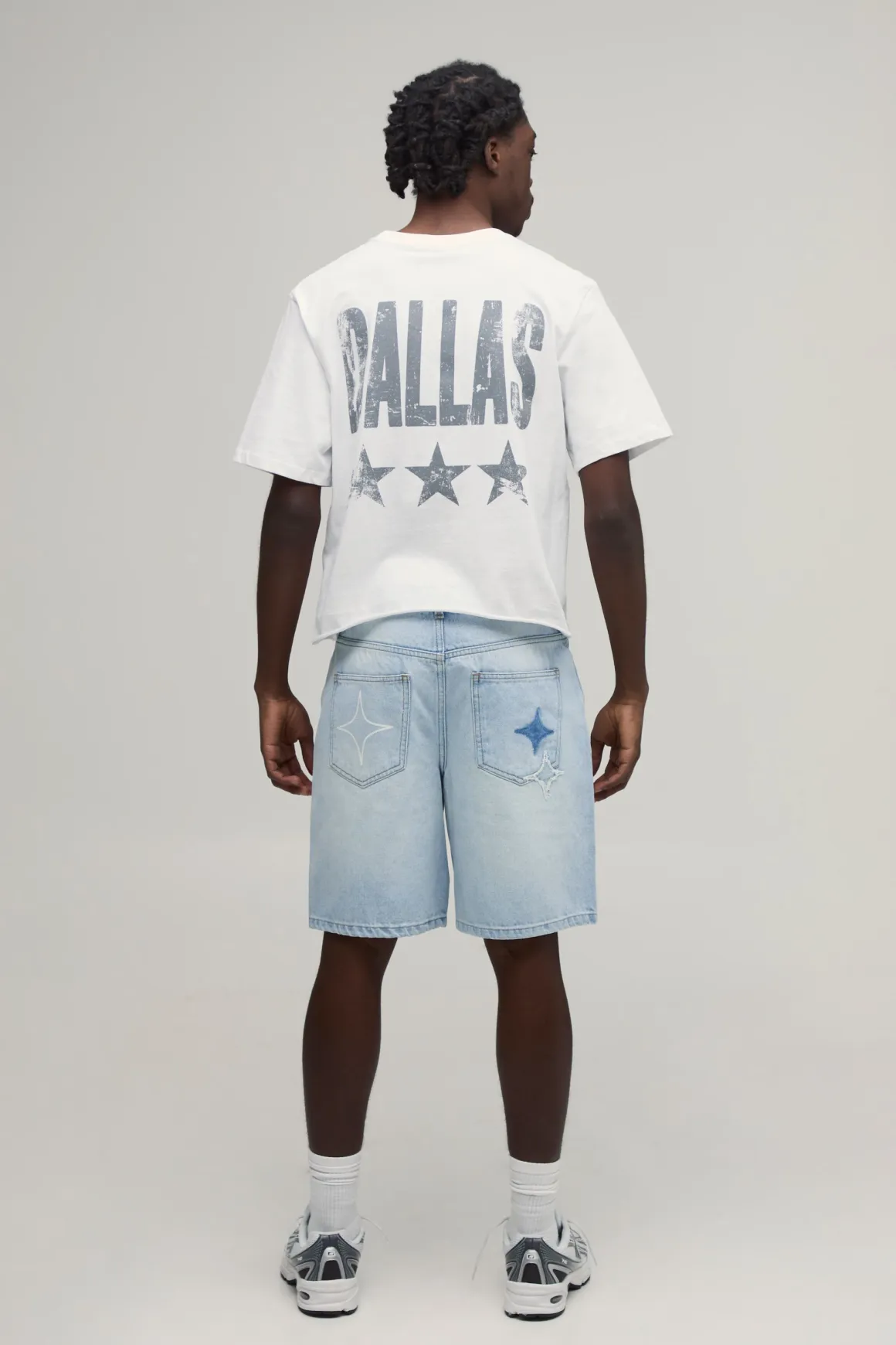 Short En Denim Rigide Étoile Appliquée Coupe Décontractée