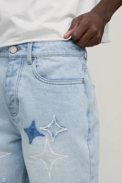 Short En Denim Rigide Étoile Appliquée Coupe Décontractée
