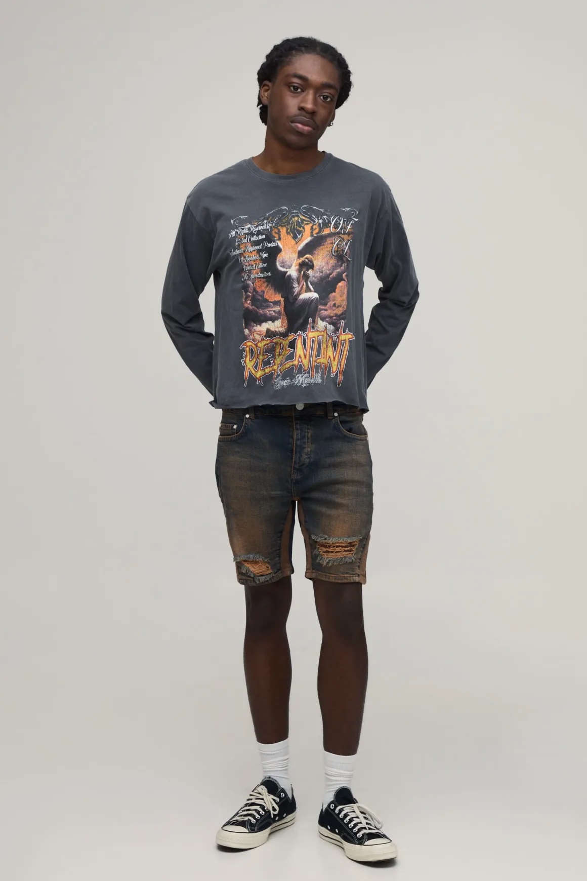 Short En Denim Skinny Délavage Froissé Genou Déchiré Avec Gousset