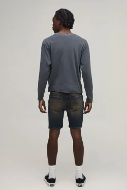 Short En Denim Skinny Délavage Froissé Genou Déchiré Avec Gousset