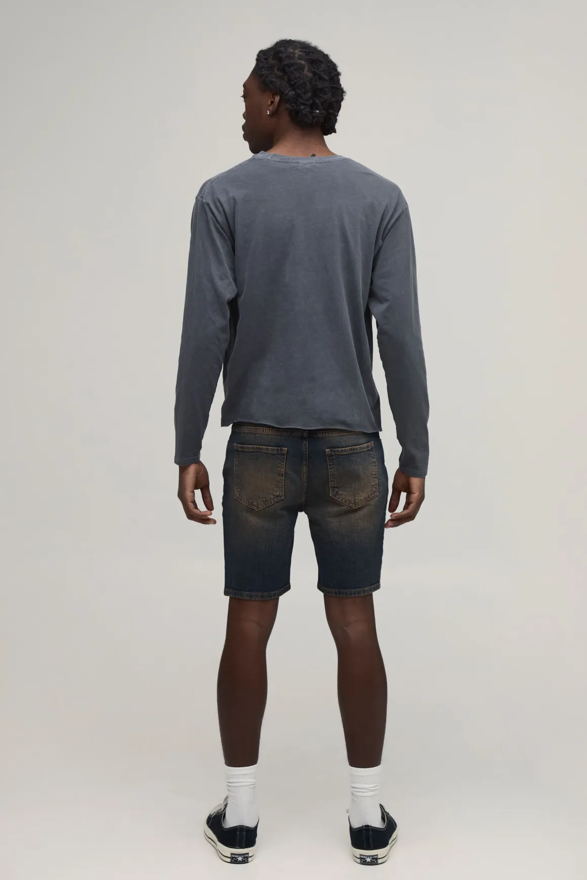 Short En Denim Skinny Délavage Froissé Genou Déchiré Avec Gousset