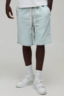 boohooMAN Short En Denim Stretch À Cordon De Serrage Prolongé<Homme Denim|Denim
