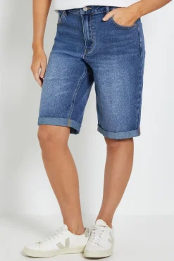Short En Denim Stretch À Revers